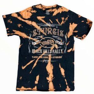 Sturgis Tie-Dye T-Shirt Size Small Black Tee Reverse Bleach Dye Upcycled OOAK